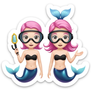 2 Mermaids one wearing a light pink snorkel mask and the other wearing black snorkel mask sticker