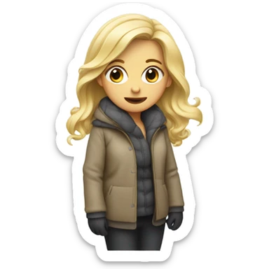 Blonde girl freezing in winter coat sticker