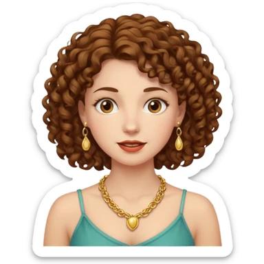 Female with Gold Necklace, fair skin,curly hair, different expressions. sticker