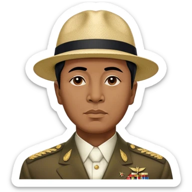 ​Cinematic Realistic Portrait of Sukarno, depicted in a lifelike, realistic style based on his iconic portrait, showcasing his thoughtful, charismatic expression in period attire, rendered with detailed textures and warm, evocative lighting that captures his pioneering spirit and national pride, sticker