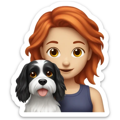 Red haired Girl with a maltese BLACK dog  sticker