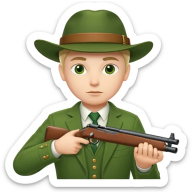 hunter in green traditional suit, aiming with a rifle sticker