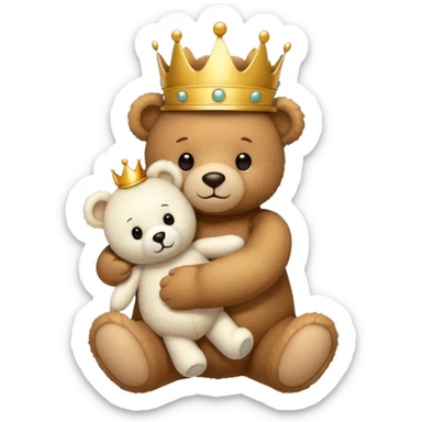 Teddy bear with a crown hugging a smaller white teddy bear sticker
