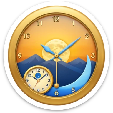 can you make me a clock emoji with the left side being a sunrise and the right side being a moon sticker