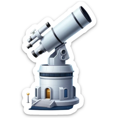 An icon featuring an observatory with a giant telescope, set against a starry sky. The design includes visible planets, distant stars, and galaxies, symbolizing the study of astronomy and celestial exploration. Transparent background highlights the wonder of the universe. sticker