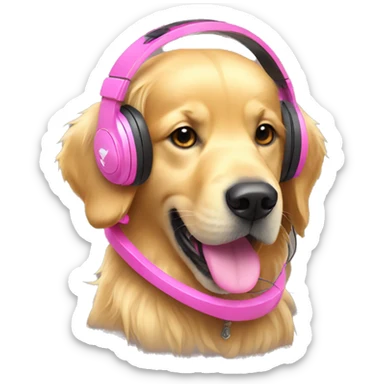 golden retriever with pink gaming headset sticker
