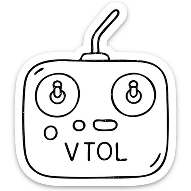 sleek VTOL remote controller, hand-drawn outlined icon, minimalistic sticker