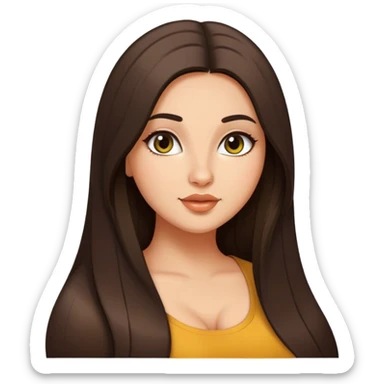 Curvy but beautiful brunette girl, pin straight super long hair, saturated details sticker