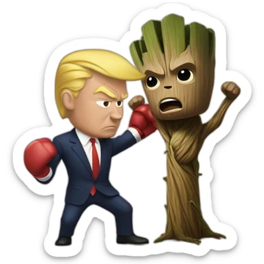 Trump boxing with huge groot sticker