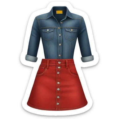 Realistic A-line high waisted red denim skirt, isolated sticker