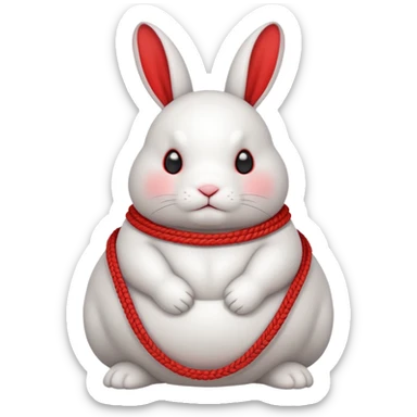 White realistic fat bunny with red ropes tightly wrapped around sticker