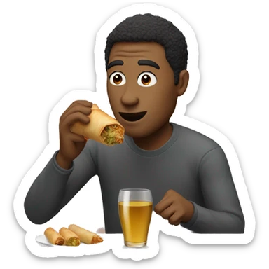 guy drinking wine eating egg roll sticker