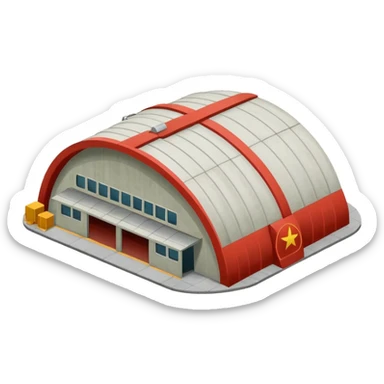 USSR military airplane rounded roof hangar isometry view sticker