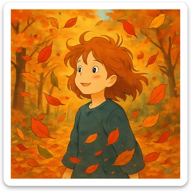 autumn fall scene with swirling colorful leaves sticker