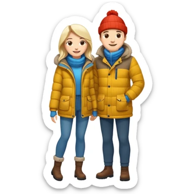 full-length cozy couple in winter jackets sticker