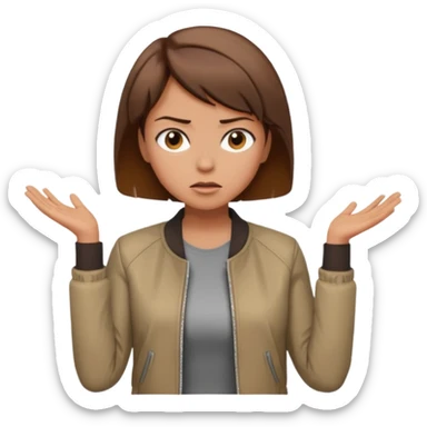 a woman with a brown short hair, looking at the left, frustrated, wearing a trendy jacket, only upper body, high quality sticker