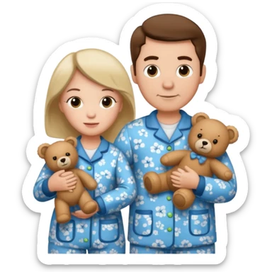 ma and pa kettle wearing pajamas and holding teddy bears sticker