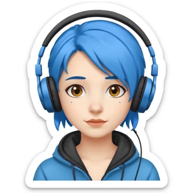 blue haired woman with headphone sticker