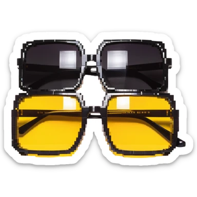 Funky 70s sunglasses with large square frames and yellow lenses sticker
