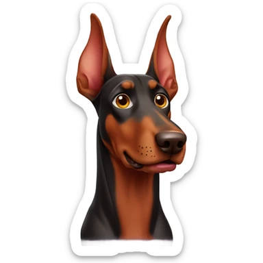 Red Doberman without cropped ears face facing front happy expression  sticker
