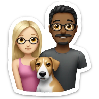  blonde girl without glasses and a white boy with black hair, glasses, a little Beard and moustache, both cuddling a jack Russell sticker