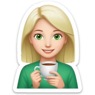 smiling girl with cup indoors green eyes sticker