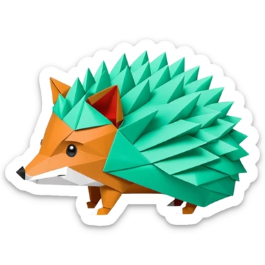 origami hedgehog half fox half hedgehog in color green mint rgb(168, 251, 211) the tail of fox A8FBD3 sticker
