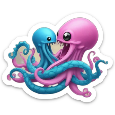 a blue kraken fighting  with another pink kraken sticker