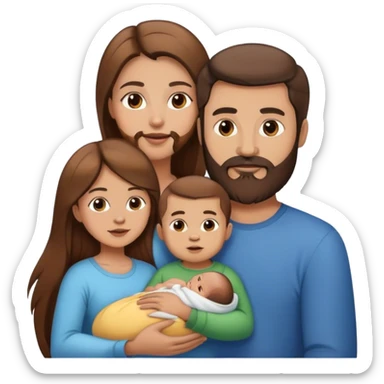 1 fils 1 bébé   1 mère cheveux long brun  1 pere brun barbu  sticker