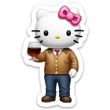 Hello Kitty, drinking Hennessy sticker