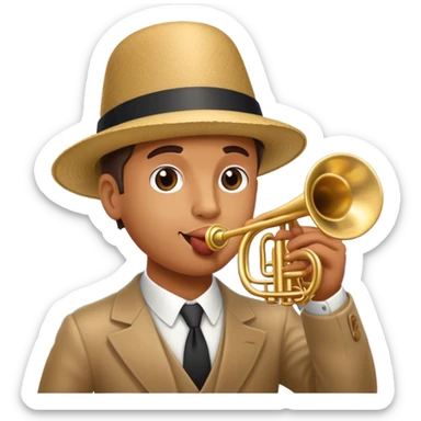 seductive trumpeter on land with cappello pork pie in front of the sea sticker