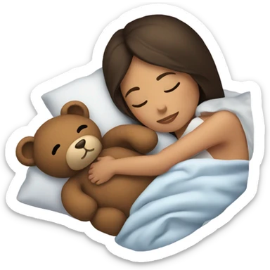 Brunette sleeping with teddy sticker