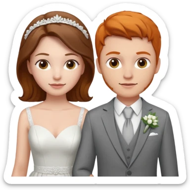 make us a wedding couple. one on left in a dress, brunette. one on right, ginger in a suit. both girls sticker
