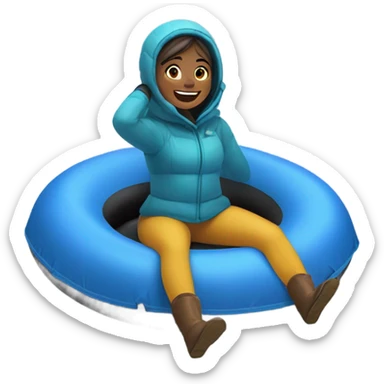 Girl tubing in a circular inner tube down a snowy mountain sticker