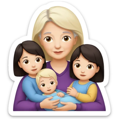 Alte Frau dunkles Haar mit Enkeln Kleinkind Mädchen 2 Babys Mädchen und Junge sticker