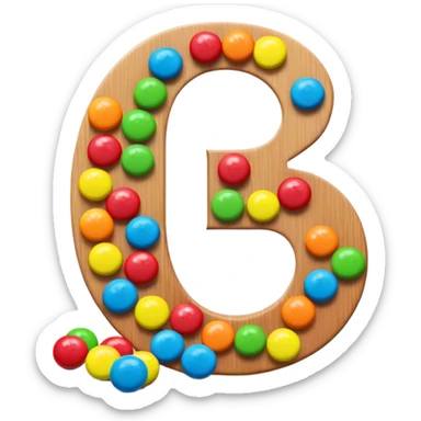 A stylized S letter made of rainbow colors next to a few green round candies, extremely minimal Skittles representation. sticker