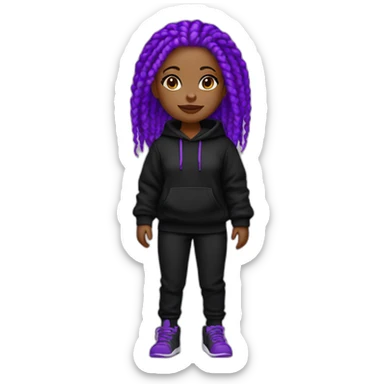 Black girl purple braids wearing black hoodie black black pant and black handbag sticker