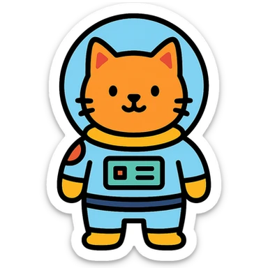 cat dressed in astronaut costume, vibrant colors, black outlines, clear details sticker