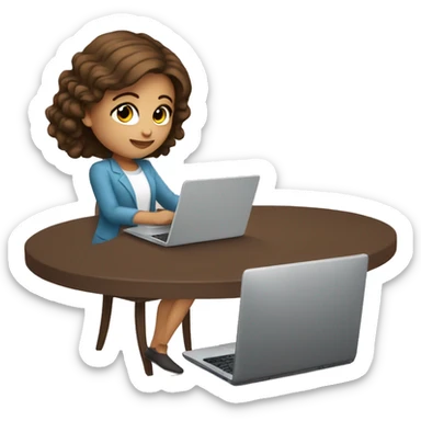 cute girl with brown hair working on laptop and drinking coffee sticker