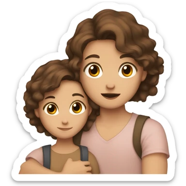 girl with brown hair and brown eyes cuddling boy with brown hair and brown eyes sticker