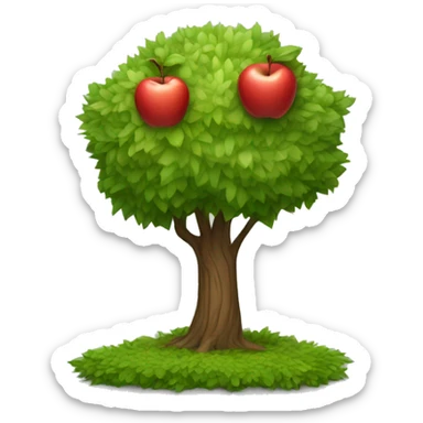 A tree with a branch hanging towards the ground with an apple that is almost touching the ground. The apple should be the only one on the tree. And the apple should be only a few pixels above the ground.  sticker