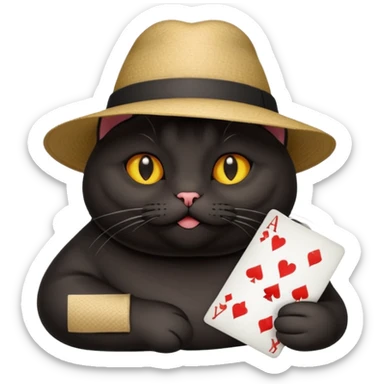Fat black cat playing cards sticker