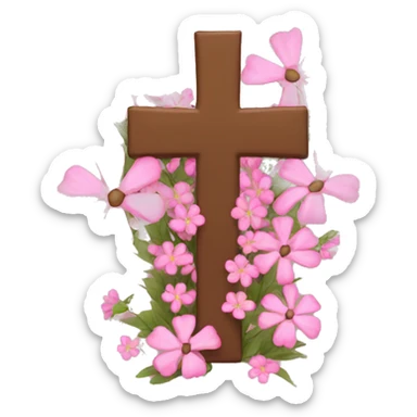 Brown Cross with pink flowers rapped around it sticker