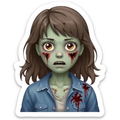 Uma menina zombie com um cabelo ondulado médio, com a franja pro lado esquerdo, o cabelo com cor castanho  sticker