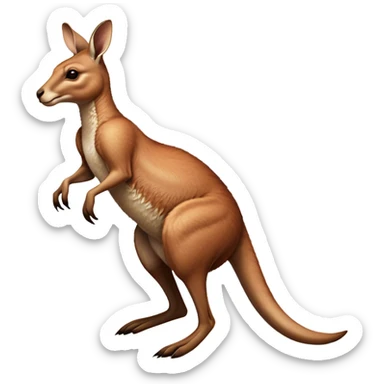 Full-body Australian Kangaroo – Cinematic-realistic Australian kangaroo, jumping with powerful hind legs and a muscular tail for balance. Its reddish-brown fur glows under the golden sunlight, ears perked and eyes alert.  sticker