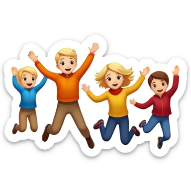 kids jumping into piles of autumn leaves, joyful expressions, colorful fall scene sticker