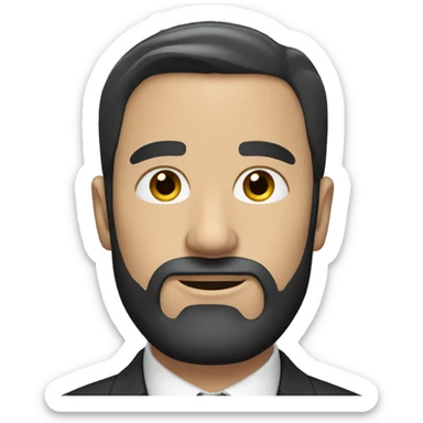 white Man with straight dark hair and beard and suit sticker