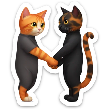 orange cat and black tortiseshell cat holding hands sticker