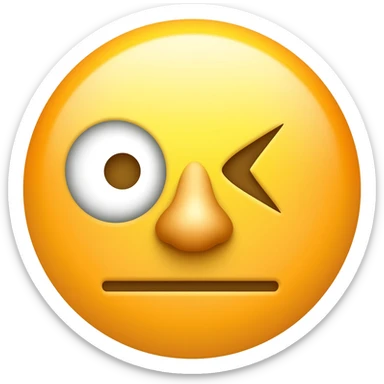 An emoji with a line mouth, one eye and a huge nose sticker