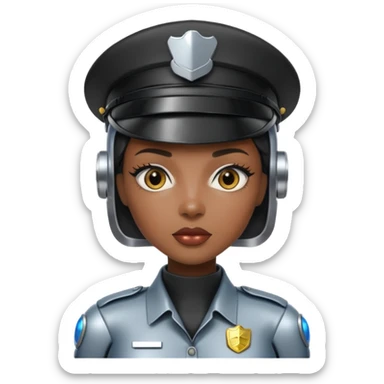 black half robot cop woman sticker
